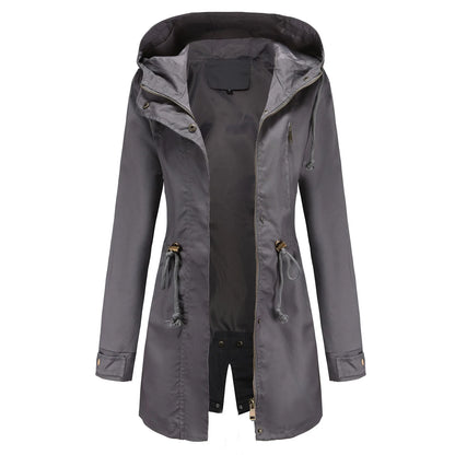 Women Jacket Windproof Windbreaker Trench Coats Female Hooded Drawstring Long