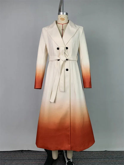 Warm Woolen Coats Long Sleeves Tied Waist Notched Collar Elegant Outerwear