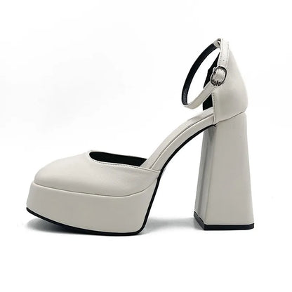 Super-high Heel Thick Heel Shoes Platform Sandal Elegant Round Toe White Heels BEIGE / 35 / United States BLACK / 40 / United States 