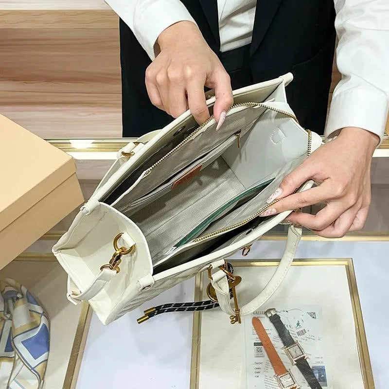 Light luxury brand hand-held large capacity tote bag diamond grid single shoulder diagonal cross bag