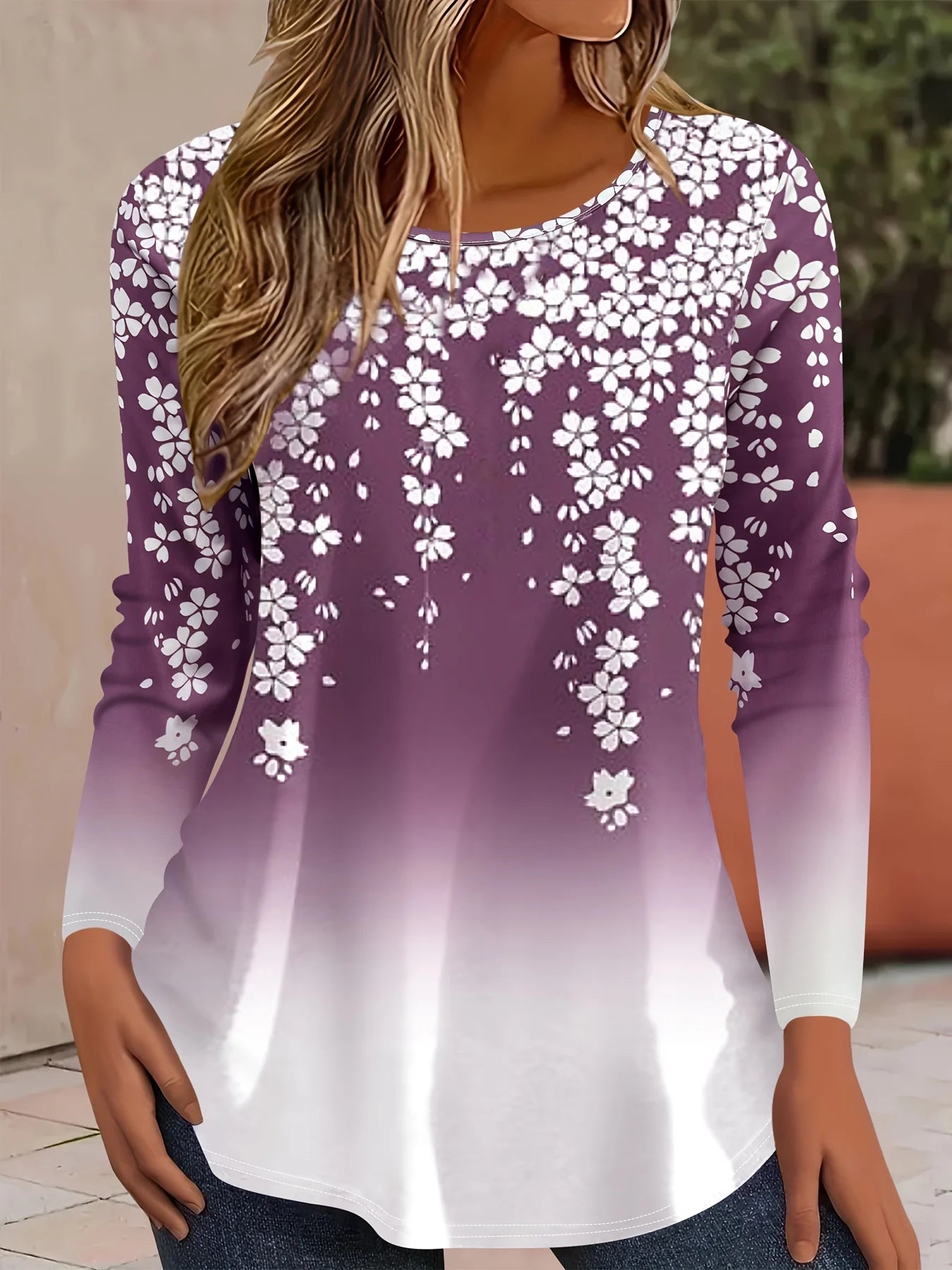 Vibrant Floral 3D Print O-Neck Long Sleeve T-Shirt Casual y2k