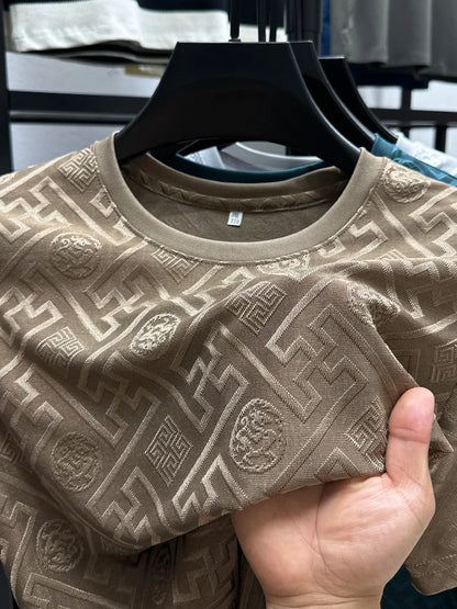 Silk Breathable Short Sleeve Men O-neck Top Cool Comfortable T-shirt