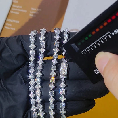 ICEBLING Hip Hop Jewelry 925 Solid Silver Star Bracelet D VVS Moissanite Diamond Cluster 6mm Tennis Chain for Men Women