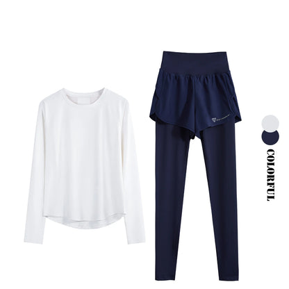 2PCS Sports Set Women Seamless Yoga Suit Fitness Shirt High Waist Leggings Set Outfit Yogawear