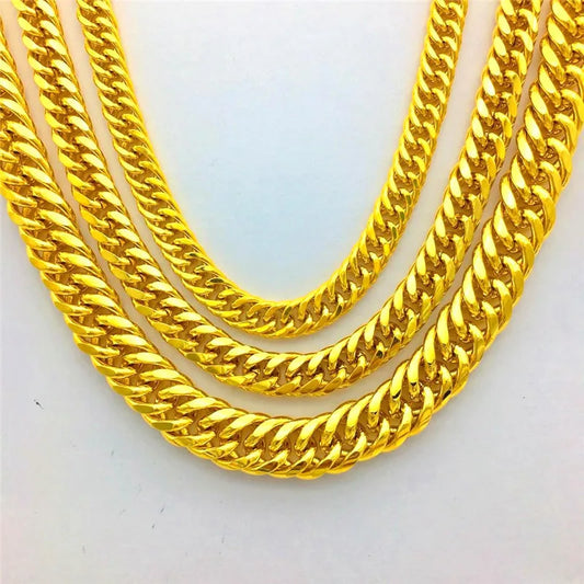 9999 24K real gold jewelry men's necklace snake bone boss chain flat Fu character buckle horse whip necklace