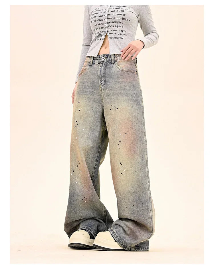 American Fashion Tie-Dye Graffiti Straight Leg Wide Jeans Straight Leg Loose Jeans Hip-hop Street Baggy Jeans