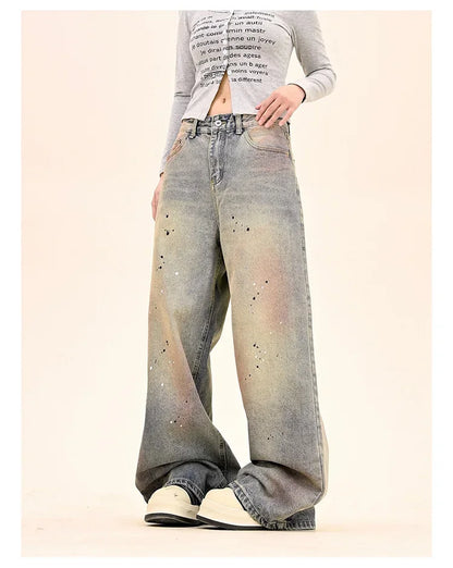 American Fashion Tie-Dye Graffiti Straight Leg Wide Jeans Straight Leg Loose Jeans Hip-hop Street Baggy Jeans
