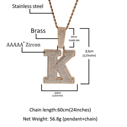 Hip Hop Micro Paved 5A+ Cubic Zirconia Iced Out Big Bubble CZ Letter Pendants Necklace for Men