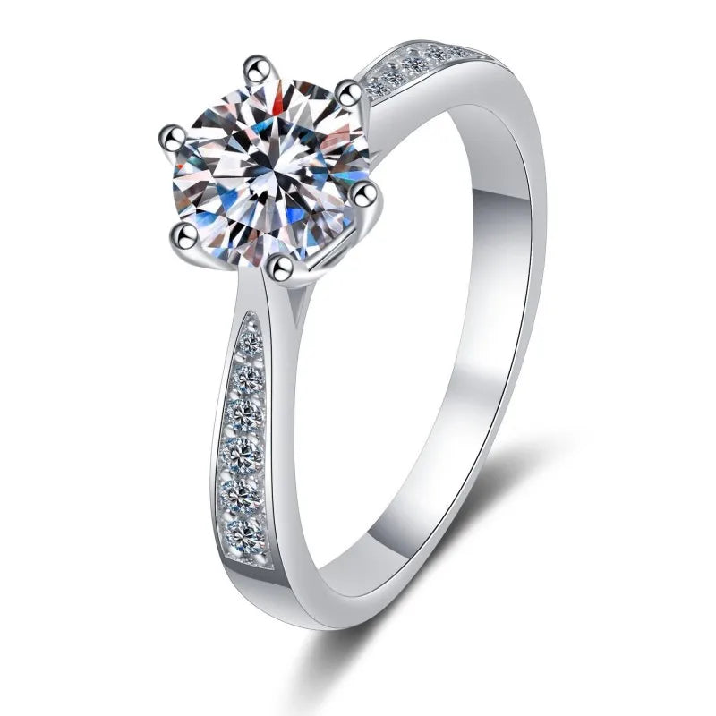 Women's PT950 Platinum round Six-Prong Ring with 3Ct Moissanite High-Purity Texture 3CT Striking Top High-End Gift