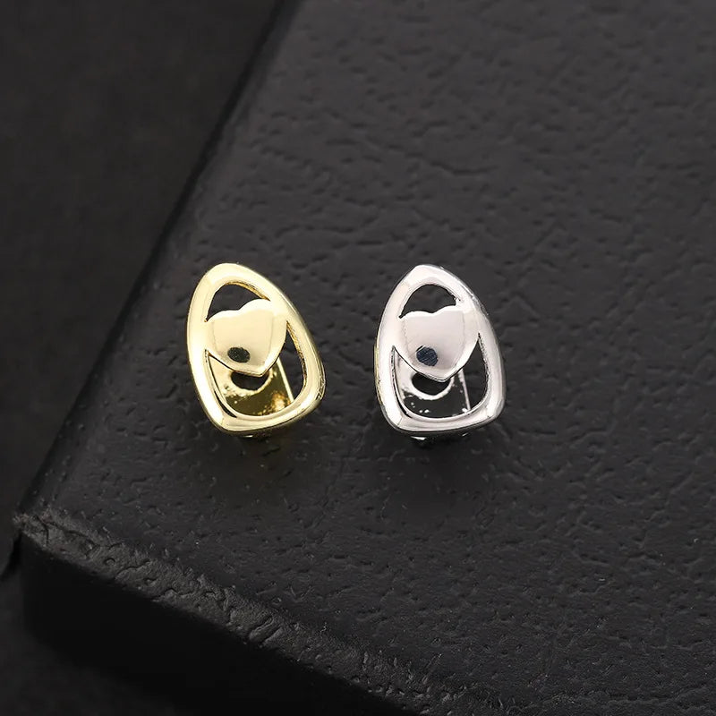 1PC Single Hip Hop Heart Pattern Teeth Grillz Removable Dental Grills Teeth Gold-color SILVER PLATED Gold-color-SILVER PLATED-