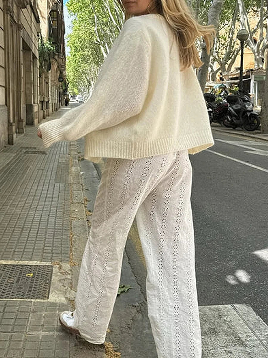 Ladies V-Neck Button Up Cardigan Cozy Lightweight Knit Sweater with Pockets