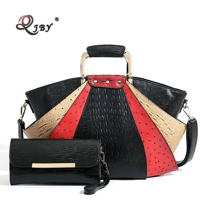 Large Capacity Leather Purse Metal Top Handle Handbags Crossbody Large Tote Bag