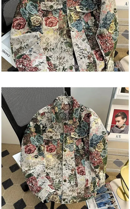 Men's Fashionable Denim Jacket High Quality Cross-Border Style Loose Fit Casual Scene Jacquard Lapel Jacket