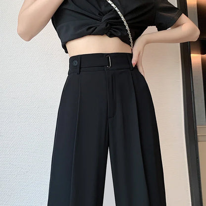 Women's Casual Pants Wide Leg Pants Solid Color High Waist Loose Trousers