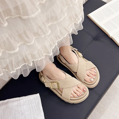 Genuine Leather Cross Strap Roman Sandals Casual Comfortable Women's Platform