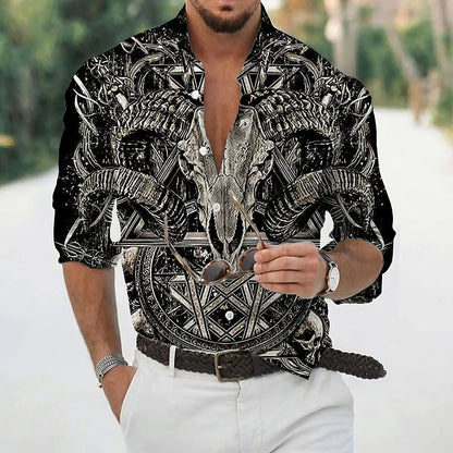 Men's Shirt Polo Button Shirt Casual Western Print Top Men's Cardigan Top