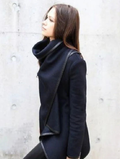 Women's Asymmetric High Neck Jacket Long Sleeves Casual Chic Coats For Office & Streetwear