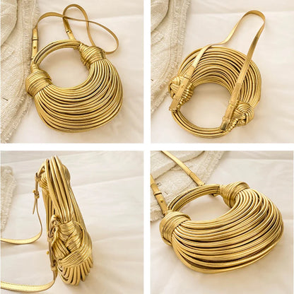 Gold Luxury Designer Brand Handwoven Noodle Bags Rope Knotted Pulled Hobo Silver Evening Clutch Chic