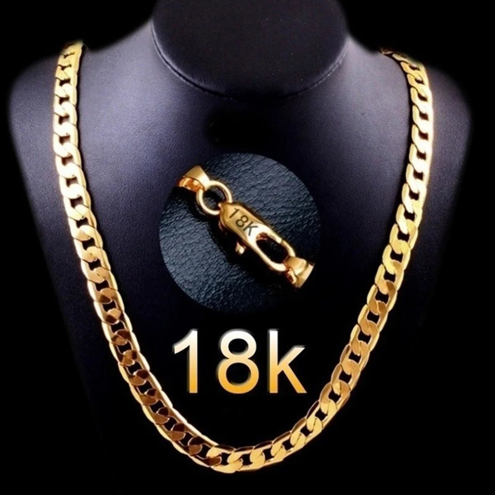 Men 18K Gold Necklace Fashion Men 18K Gold Necklace Cuban Chain Necklace For Men Jewelry Gifts