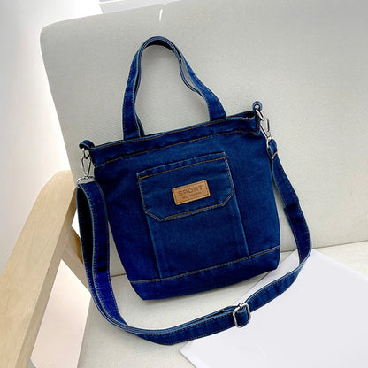 Women Stylish Tote Handbag Denim Shopper Shoulder Handbag Large Capacity Adjustable Straps with Pockets Daily Handbag and Purse
