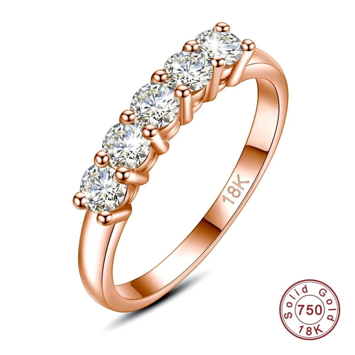 With Certficate 18K Solid Rose Gold Ring For Women 5 Stone AU 750 Luxury Wedding Band Jewelry With Stamp Trendy Engagement Gift