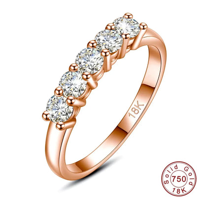 With Certficate 18K Solid Rose Gold Ring For Women 5 Stone AU 750 Luxury Wedding Band Jewelry With Stamp Trendy Engagement Gift