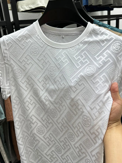 Silk Breathable Short Sleeve Men O-neck Top Cool Comfortable T-shirt