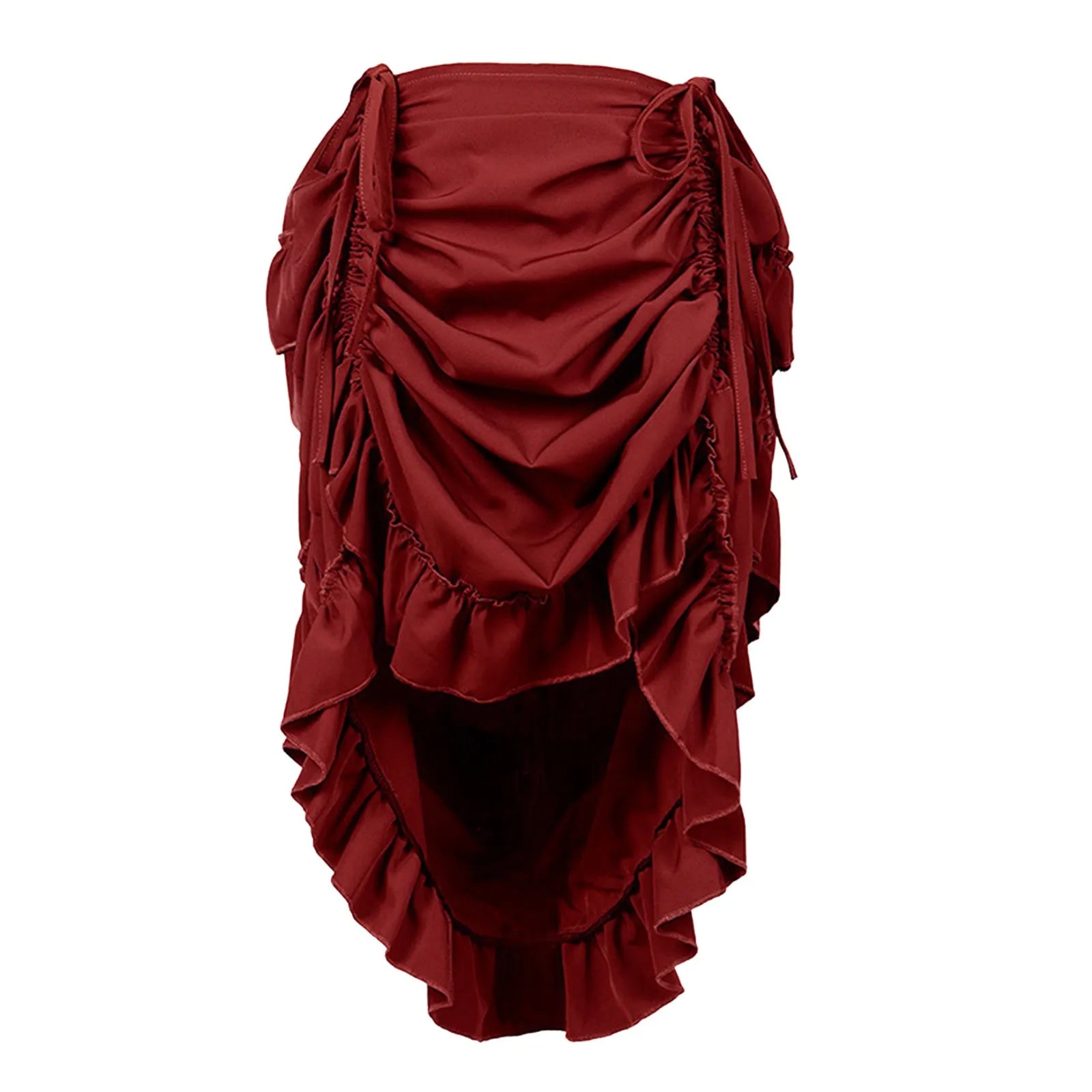 Punk Vintage Skirt For Women Gothic Steampunk Midi Ruffle Hem High Waist Pleated