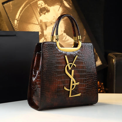 High-grade light luxury handbag Tote bag women's crocodile print single shoulder crossbody bag black Burgundy black-Burgundy-