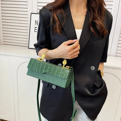 Black Crocodile Pattern Crossbody Bag Fashion Box Lipstick Pouch Designer Pu Leather