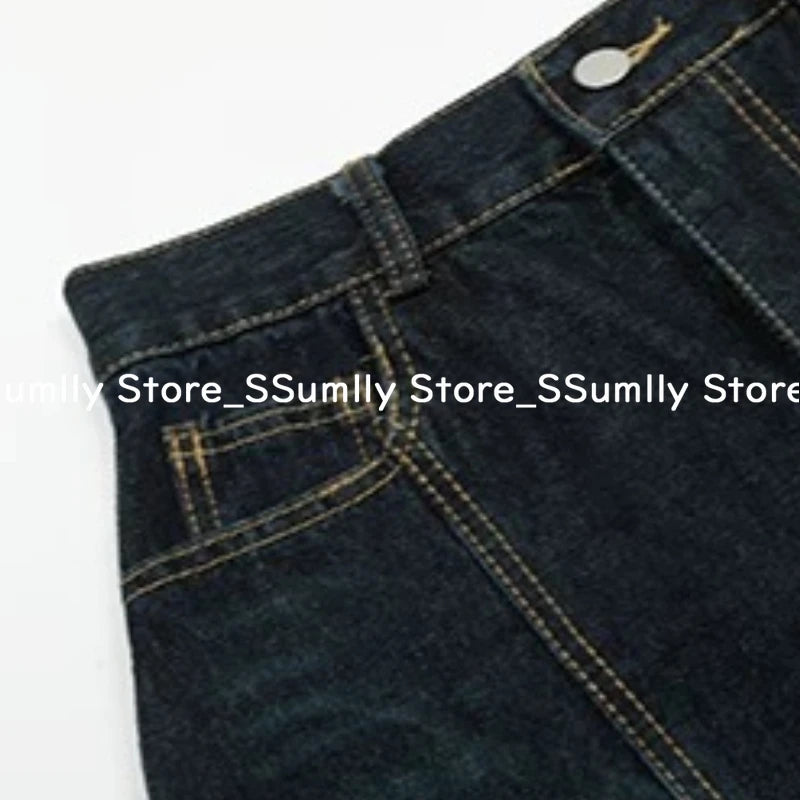 Embroidery Stitched Jeans Women Summer Loose Retro High Waisted Pants Y2k Design Wide Leg Cropped Shorts