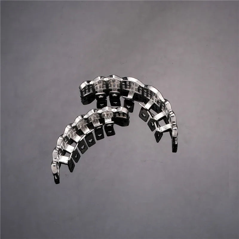 Baguette Teeth Grillz Set For Unisex Top Bottom Iced Out Cubic Zircon Stone Brass Material Hip Hop