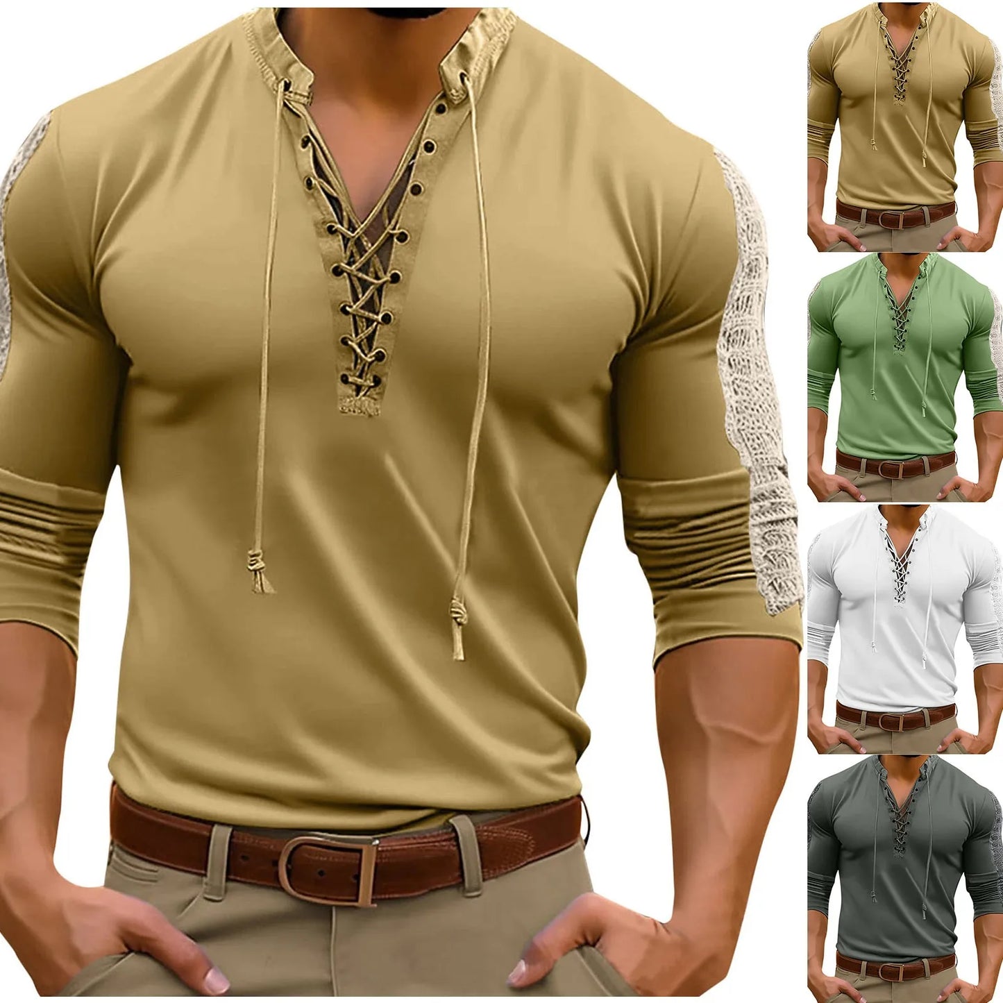 Mens Simple Leisure Button Pullover Long Sleeved T Shirt Casual