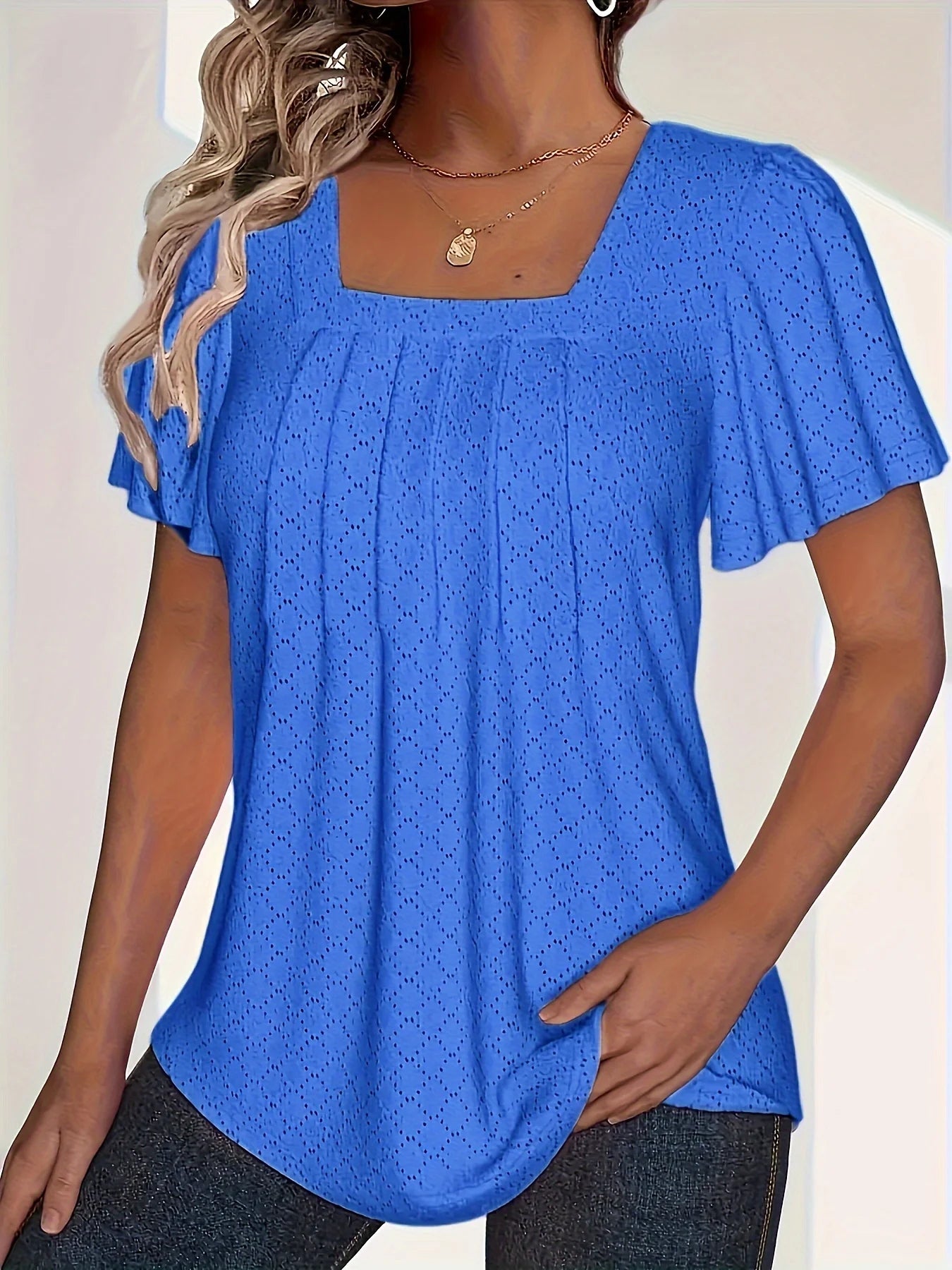 Plus size spring and summer fashionable and elegant hollow tops for women