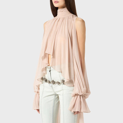 Chiffon Blouse Ladies Off shoulder Lantern Long Sleeve Design Top