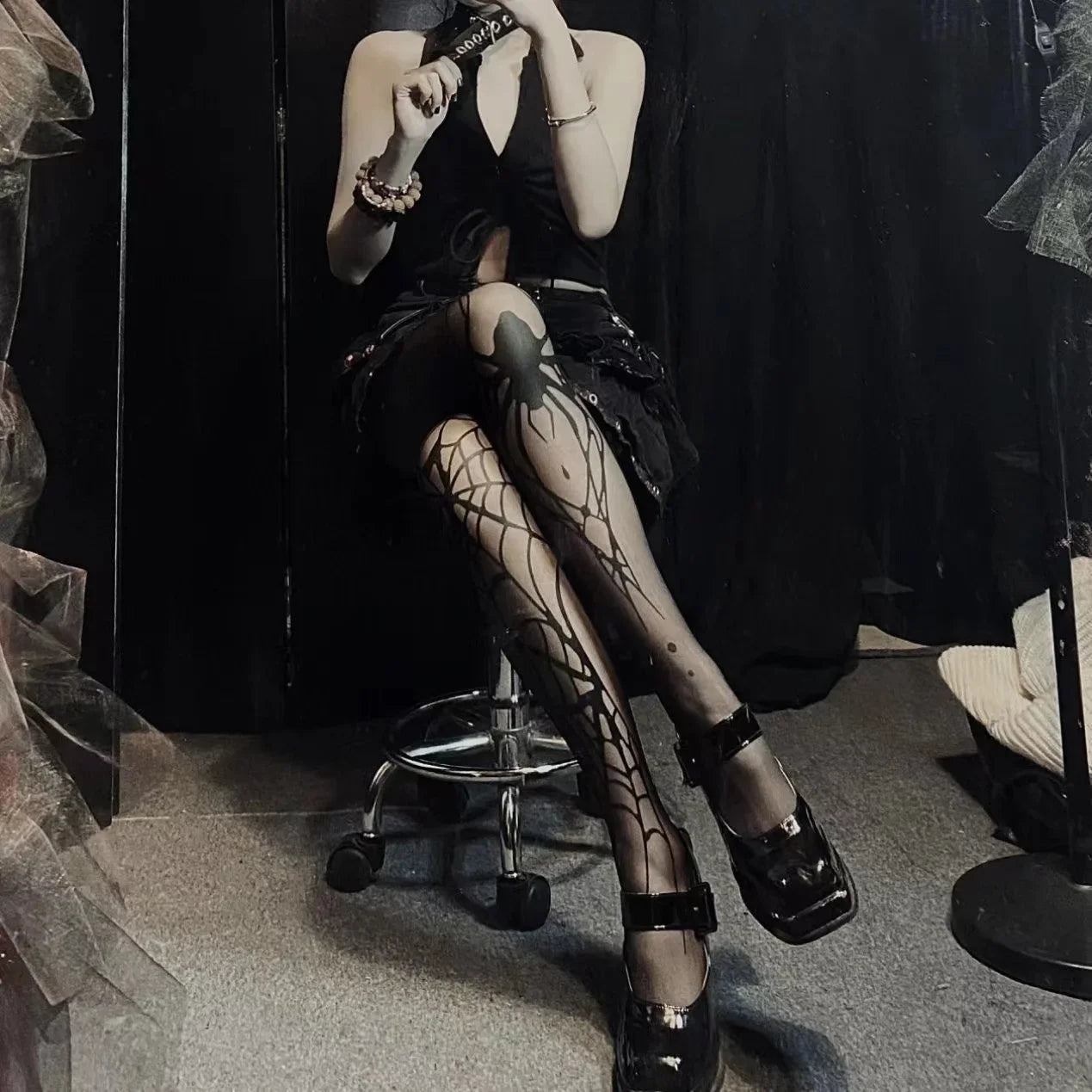 Gothic Vintage Dark Fishnet Tights Stocking Women Emo Spider Web Witch Pantyhose 02 01 02-01-