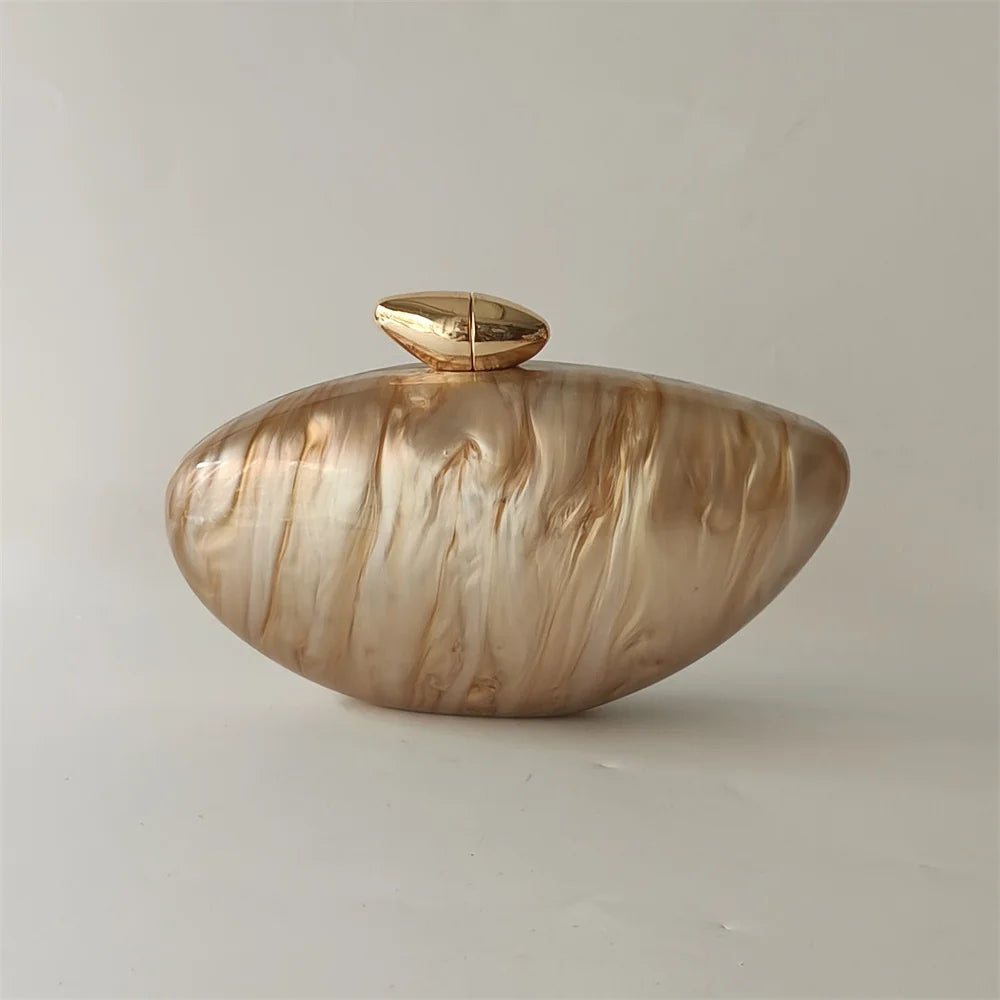 Shell Brand Pearl Brown Marble Acrylic Box Clutches Evening Bag Bridal Handbag