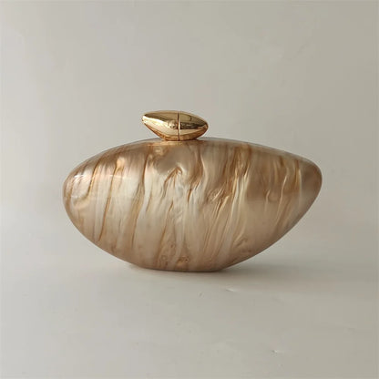 Shell Brand Pearl Brown Marble Acrylic Box Clutches Evening Bag Bridal Handbag