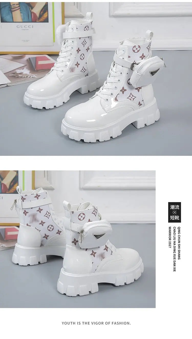 BLACK and White Ankel Boots Goth Platform Boots Snow Booties Woman