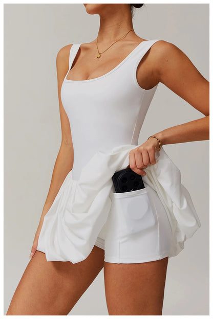 2024 New Women Yoga Anti Glare One-Piece Jumpsuit Dance Ballet Sports Dress Gym Push up Running Tennis Sports