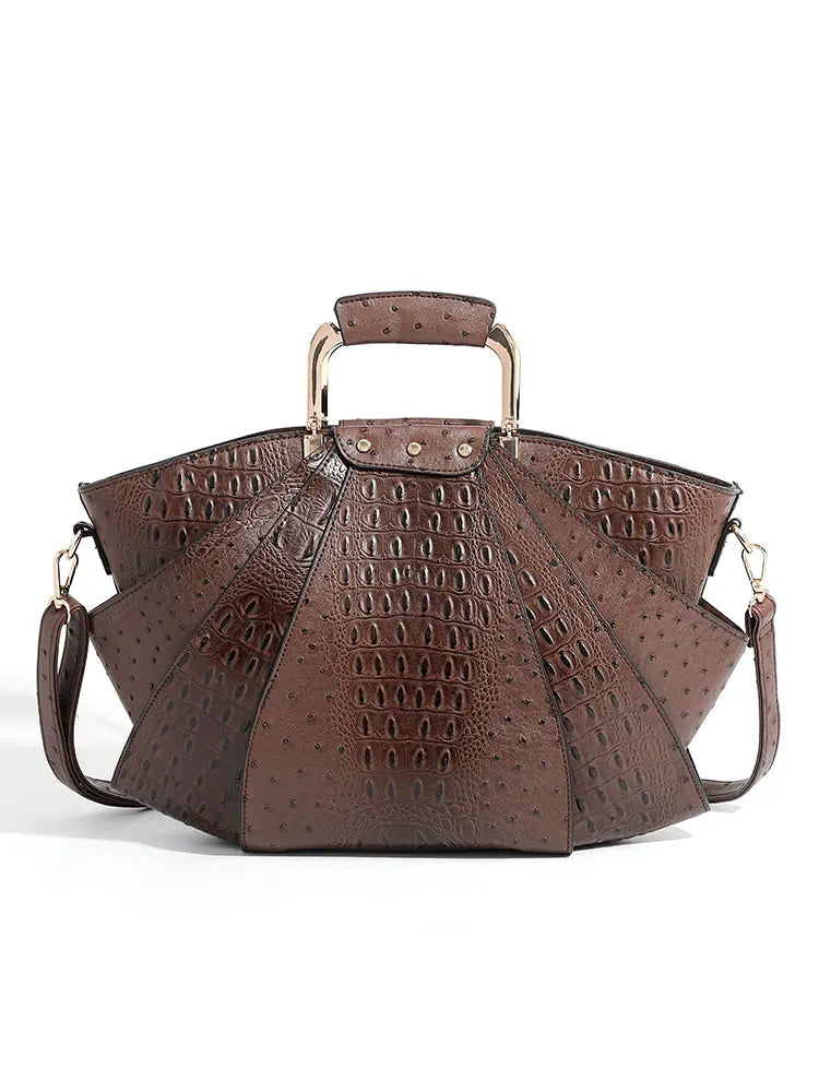 Large Capacity Leather Purse Metal Top Handle Handbags Crossbody Large Tote Bag