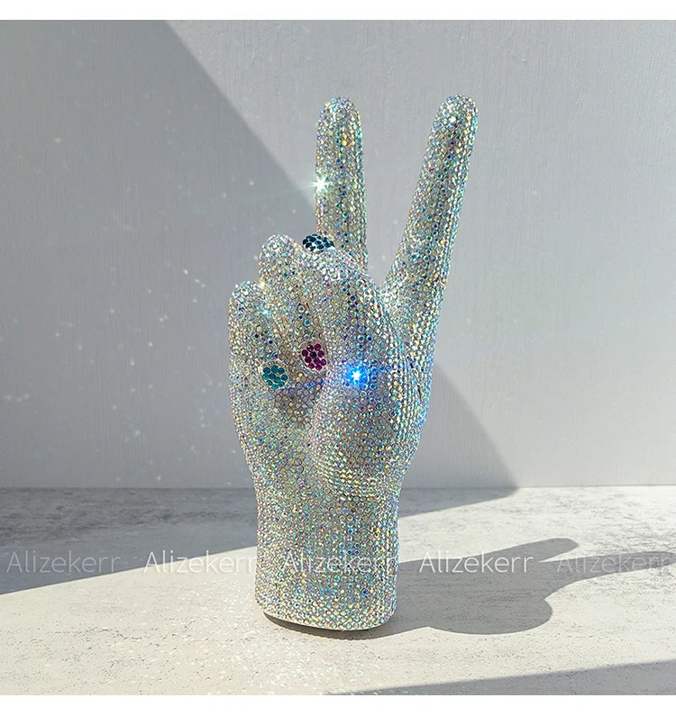 Victory Hand Shaped Diamond Evening Luxury Designer Unique Stylish Rhinestone Purse