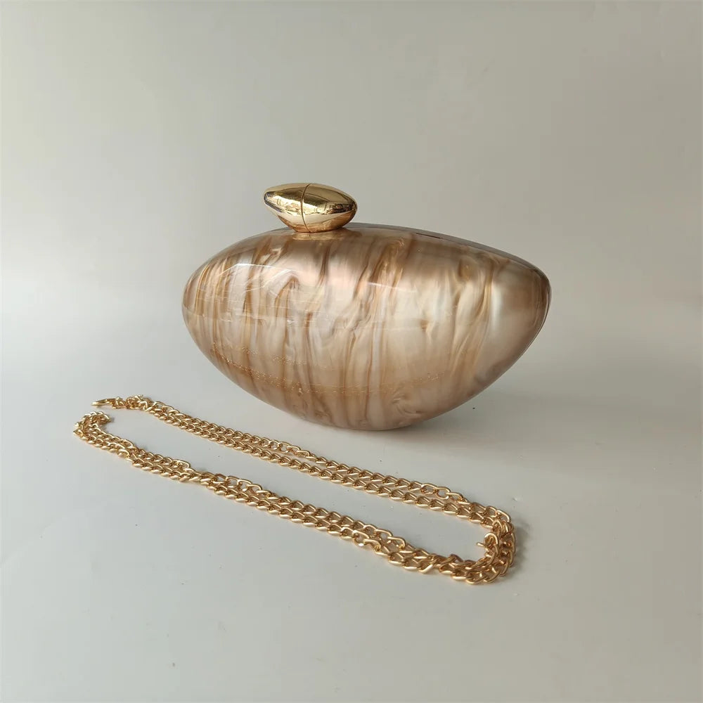 Shell Brand Pearl Brown Marble Acrylic Box Clutches Evening Bag Bridal Handbag