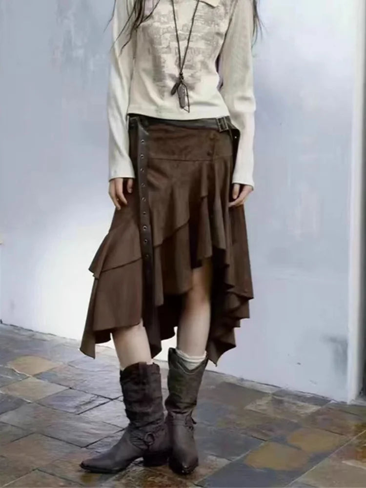 Women's Brown Maillard Skirt Y2K Harajuku High Street Street Fashion 2000s Style Aesthetics Academy Retro Skirt Clothing 2024