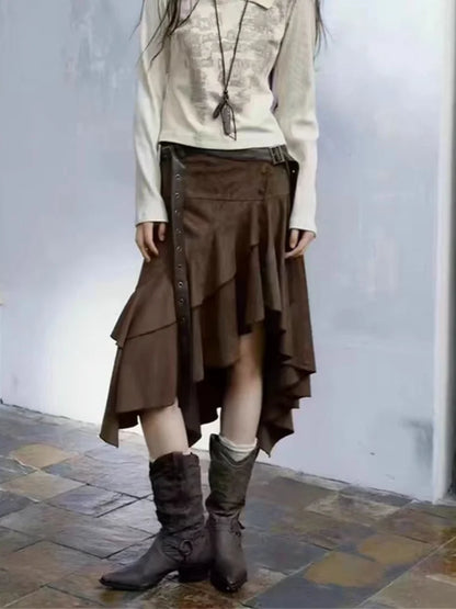 Women's Brown Maillard Skirt Y2K Harajuku High Street Street Fashion 2000s Style Aesthetics Academy Retro Skirt Clothing 2024