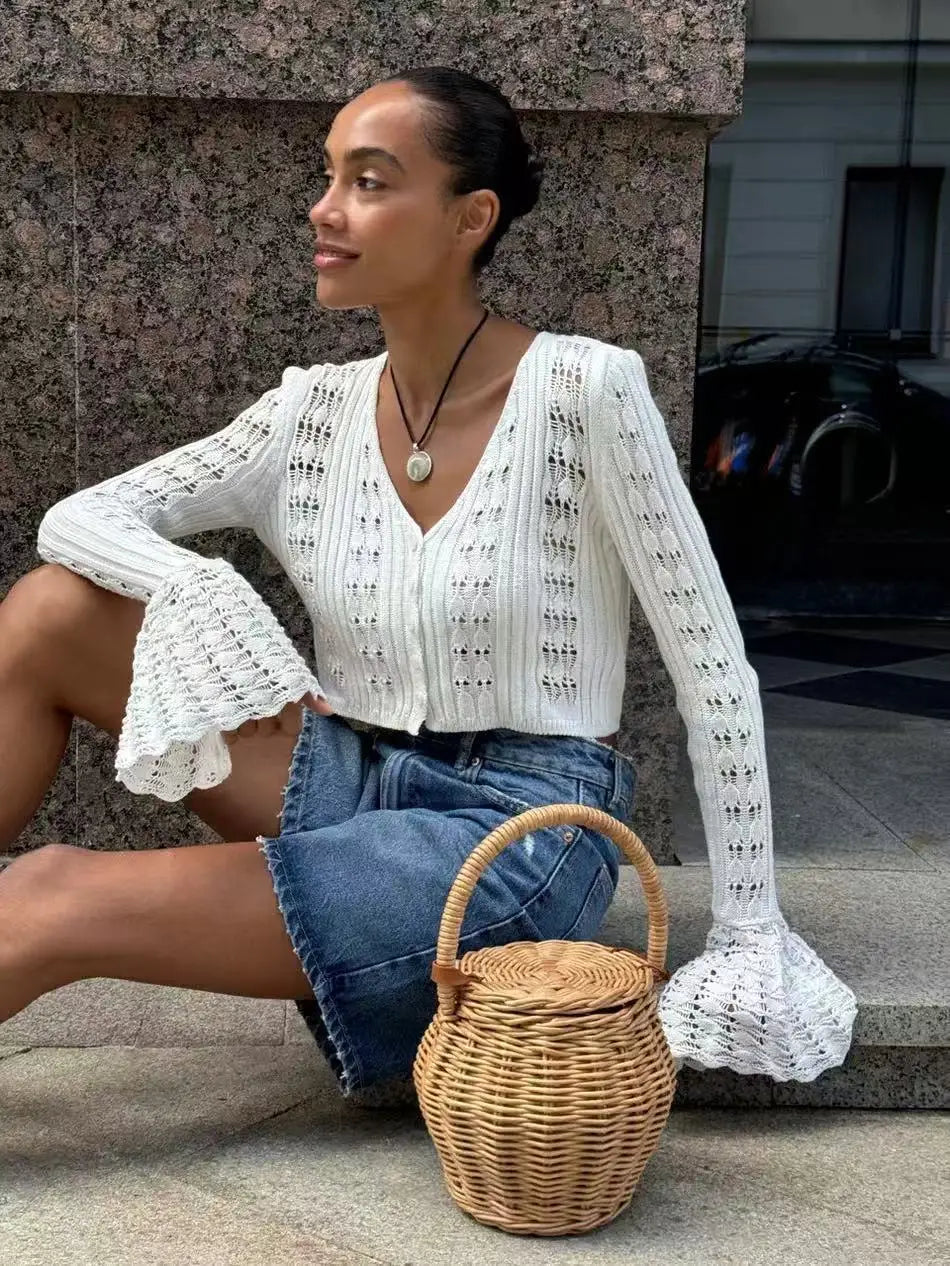 Hollow Knitted Cardigan Women's Solid Long Sleeve V Neck Short Sweater Top Female Crochet Yellow / S White / L White / M Yellow / S-White / L-White / M-White / S-Brown / L-Brown / M-Brown / S-Pink / L-Pink / M-Pink / S-Yellow / L-Yellow / M-Wine Red / L-Wine Red / M-Wine Red / S-Blue / L-Blue / M-Blue / S-
