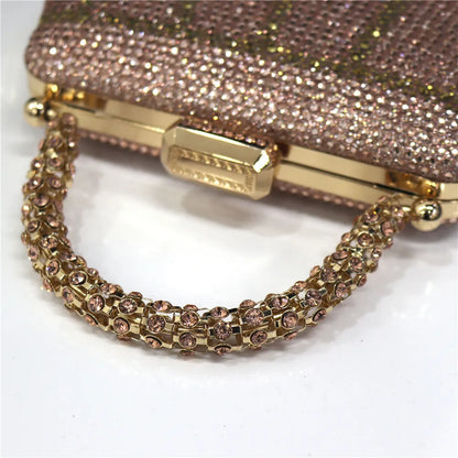 Exquisite Evening Bag With Diamond Design Fashion Handle Clutch Rhinestone Embellished Long Chain Bag