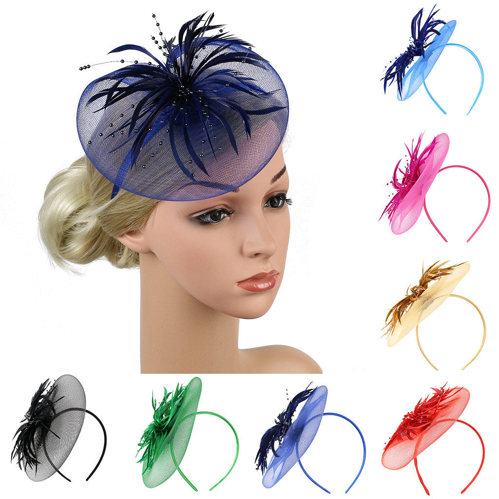 Retro Fascinators Women Feather Floral Mesh Headband Fascinator Hat Headwear Party Wedding Church