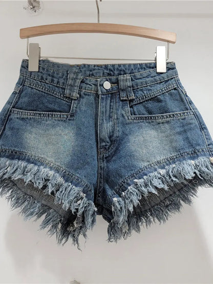 Denim Shorts Pants Low Rise Slim Lady Crop jeans Distressed Chic Casual Short Trousers