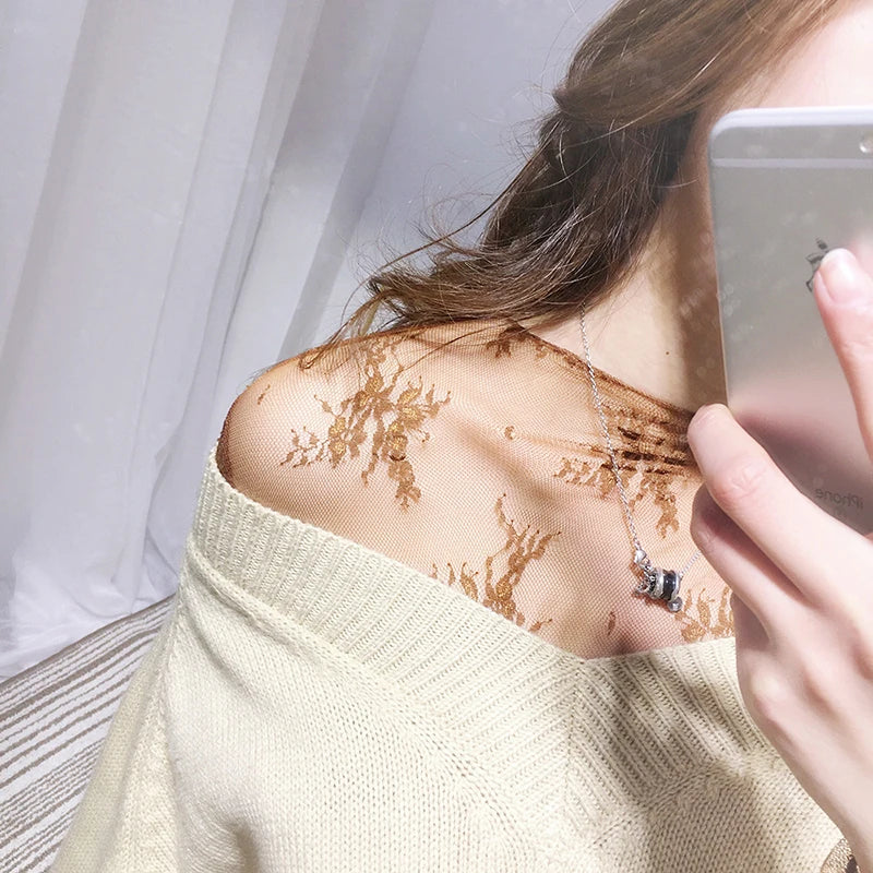 Hollow Out Mesh T-Shirt Transparent Mesh female Tops Long sleeve Basic Shirts SeeThrough Turtleneck